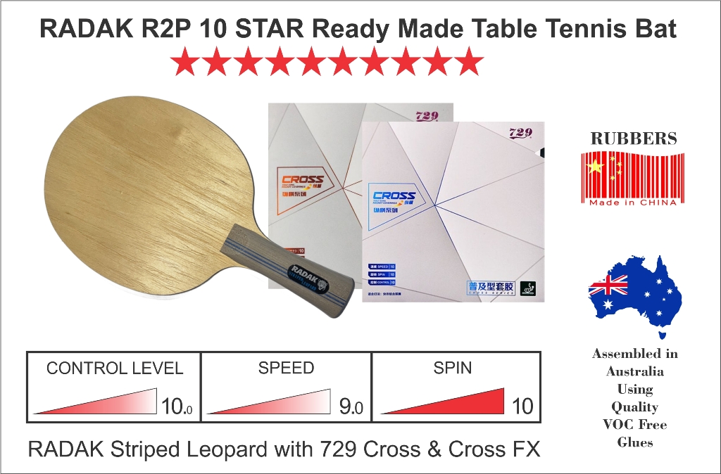 RADAK R2P, 10 Star Table Tennis Bat, Radak Striped Leopard with 729 Cross S